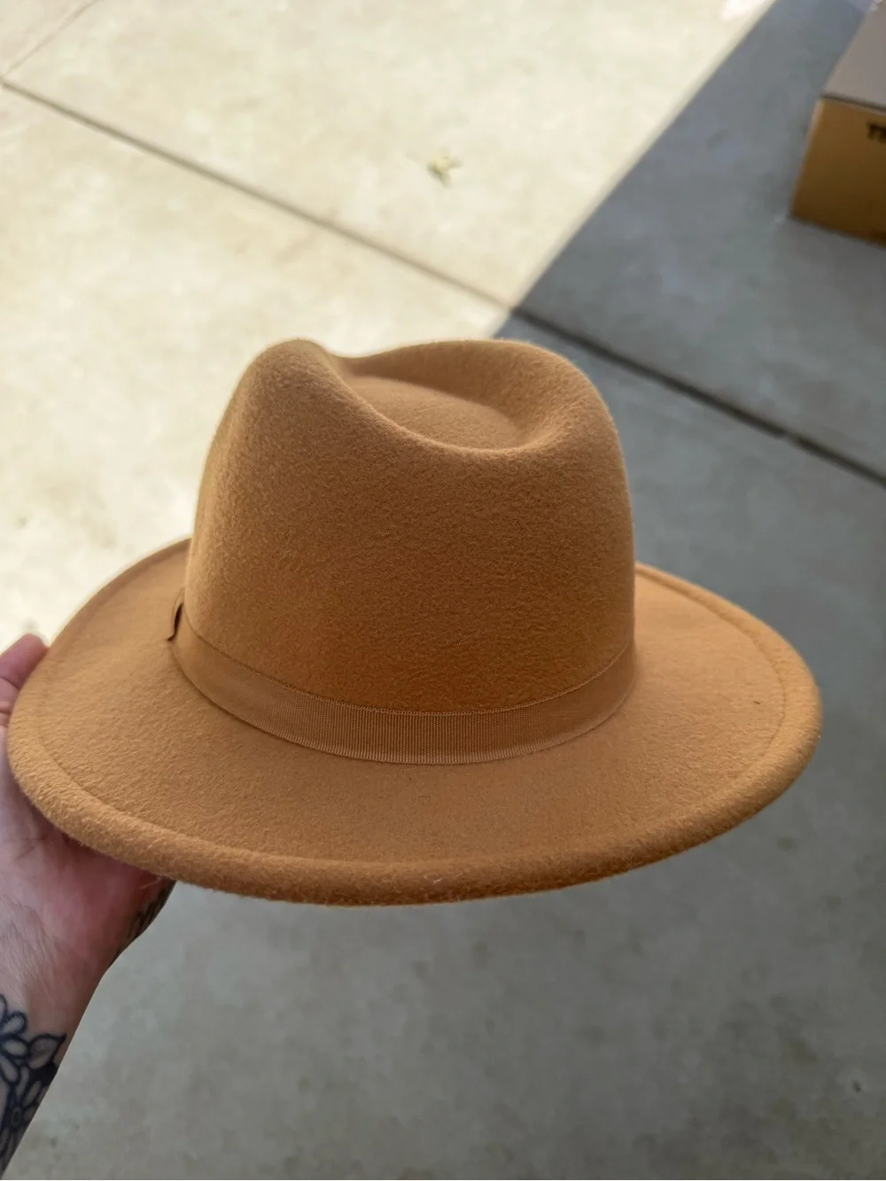 Toddler’s Classic Wide-Brim Felt Fedora Hat - Camel Brown